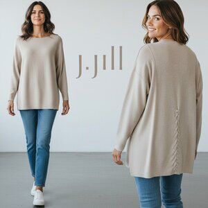 J. Jill Oatmeal Color Flat Knit Oversized Sweater with Back Detail Size XS